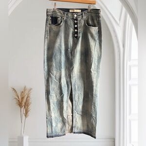 GRLFRND Bianca Reconstructed Split Hem Denim Maxi Skirt Marbled Revolve‎ 28 Tall